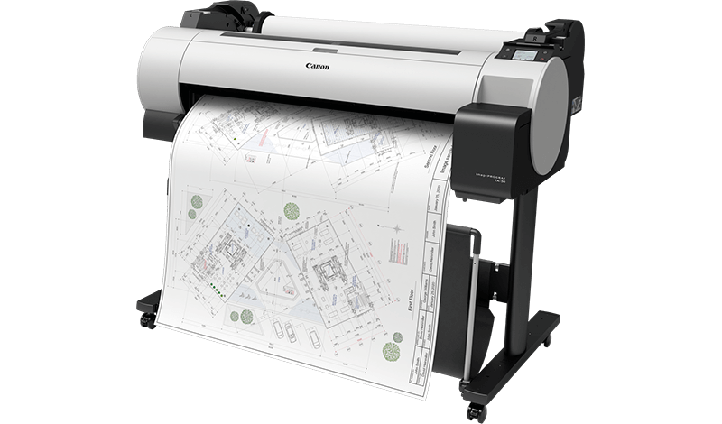 Plotter Canon imagePROGRAF TA-30 imprimindo planta de obra